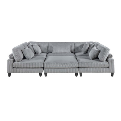 6Pc Modular Sectionals Set Corduroy Upholstery 3X Armless Chairs 2X Corner Seats 1X Ottoman Pillows Living Room Furniture