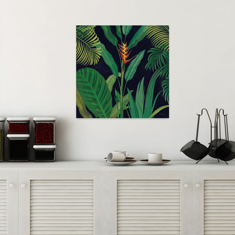 «Dramatic Tropical II», art abstrait de fleurs de palmier tropical, H 18 po x l 18 po