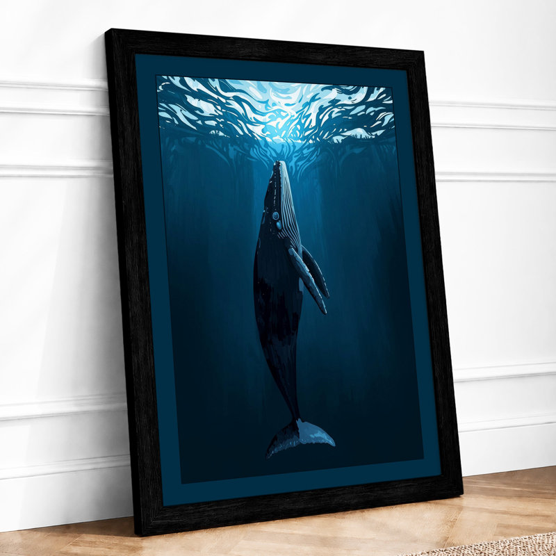 Whale Ascending Coastal - Framed Print, A4 - 29.7 x 21.0 cm, Black