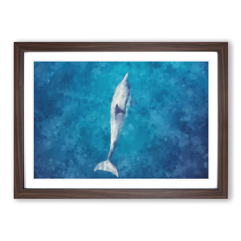 Dolphin Leading the Way - Picture Frame Graphic Art Print, 33cm H x 45cm W x 2cm D, Walnut Framed