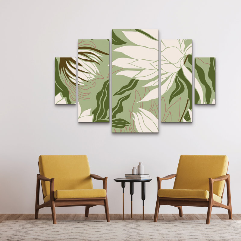 Ensemble de 5 panneaux d'art mural - Incado «Reaching Flowers», art mural sur toile pour le salon, la chambre à coucher ou le bureau 