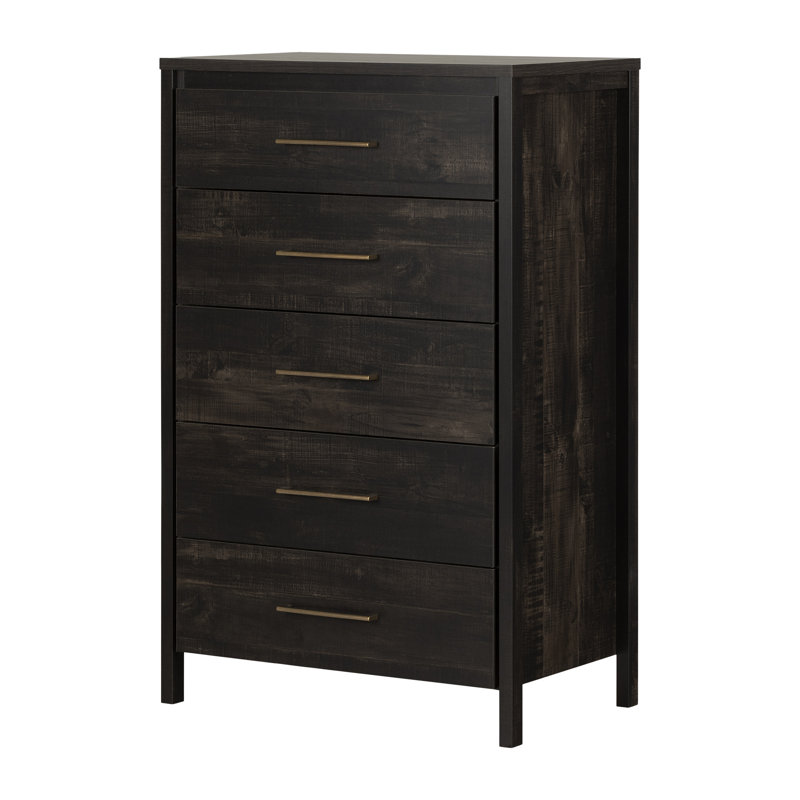 Commode 5 tiroirs Gravity, Noir frotté / pas robuste