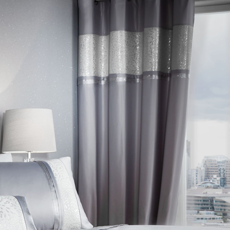 Luxor Jacquard Eyelet Room Darkening Curtains, Silver, 186cm x 229cm