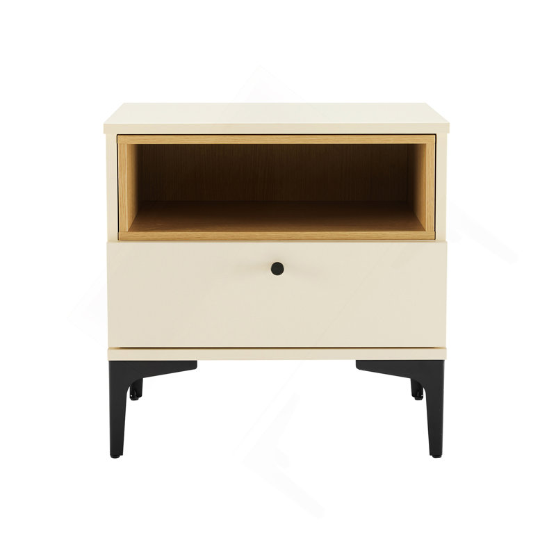 Table de chevet en crème et chêne clair, Crème