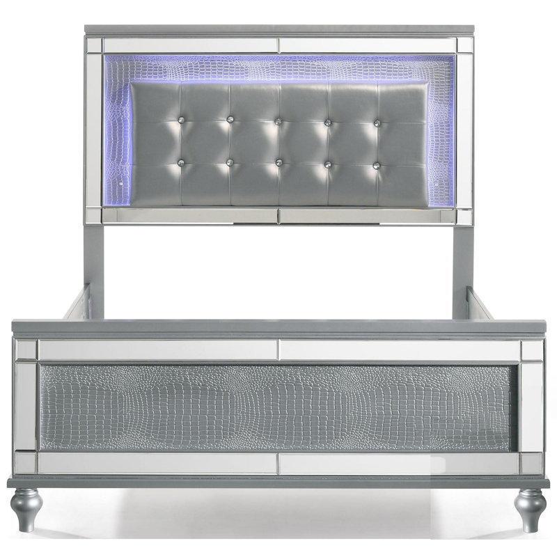 Lit plateforme tapissier Lee, Simple, Argent