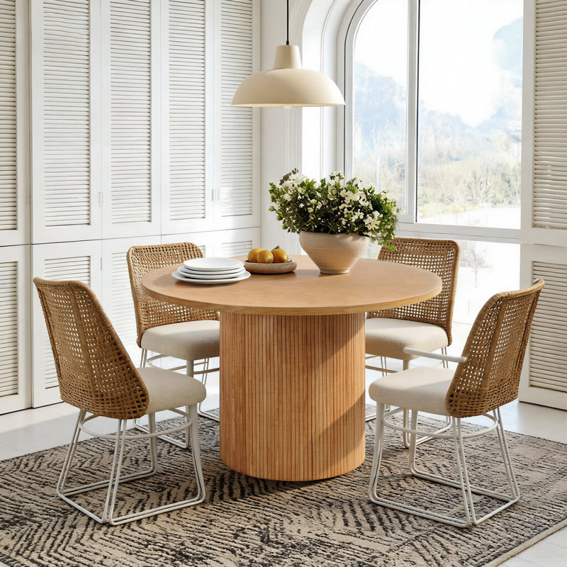 Solid Wood Round Pedestal Dining Table, Oak