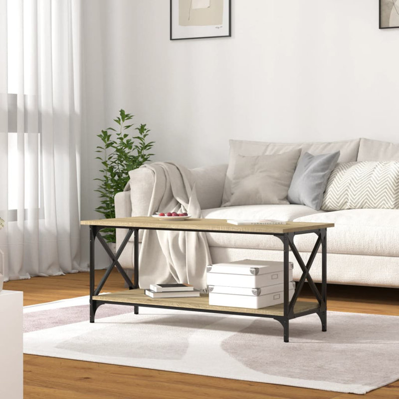 Isuf Four Leg Coffee Table with Storage, 45cm H x 80cm W x 45cm D, Sonoma Oak