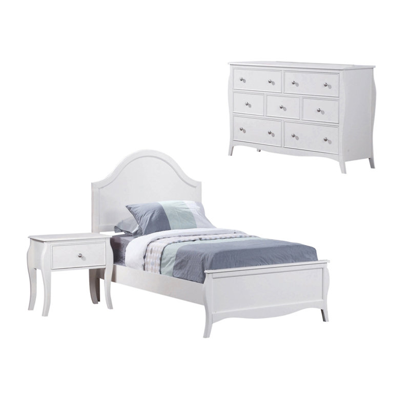 Ensemble de chambre à coucher blanche avec commode 3 pièces Gulnora, Simple