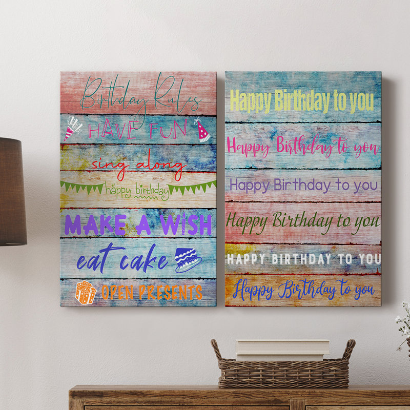 Birthday Rules - Toile tendue avec châssis de qualité supérieure - Prêt à être accroché, H 27 po x l 36 po