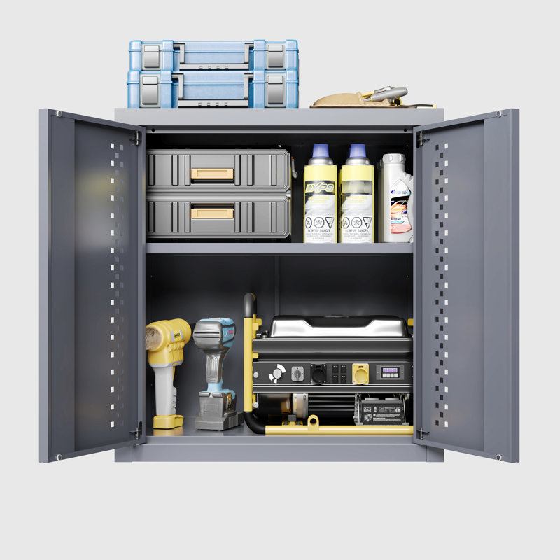 Metal Wall - Mounted Gray Garage Cabinet, 13.47" H, Storage Solution For Basements, Kitchens And Warehouses, Removable Shelves, Precise Door Hinge Movement Storage, Cabinet With Smooth Hinge, Easy