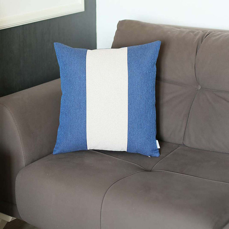 Handmade Blue and Ivory Jacquard Throw Pillow Cover