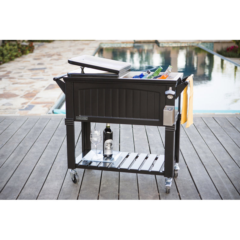 Permasteel Party Cooler With Divider, Spacious 80-Qt Capacity, Chills 36Hrs, Serving Tray, Rolling Ice Chest For Indoor And Outdoor Entertainment, Black