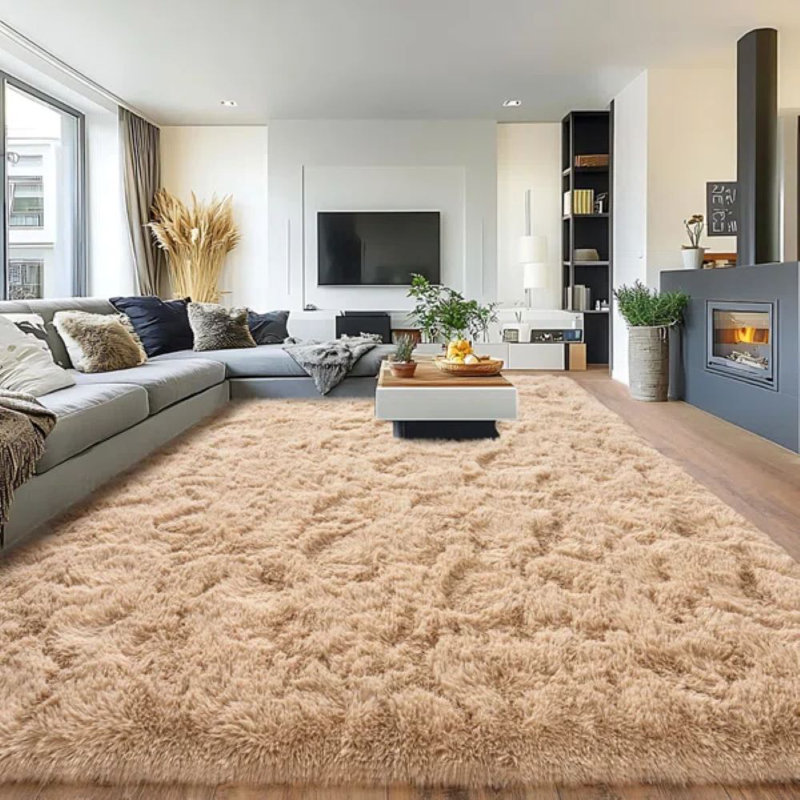 Solid Rug Soft Fluffy Camel Indoor Area Rug for Living Room Bedroom Nursery Kids Room, Rectangle 10' x 14', Camel