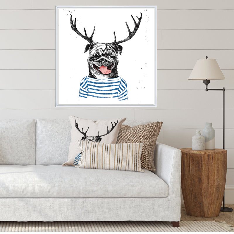 Habillé de carlin dans un style hipster - Impression sur toile, H 16 po x l 16 po, Cadre flottant blanc