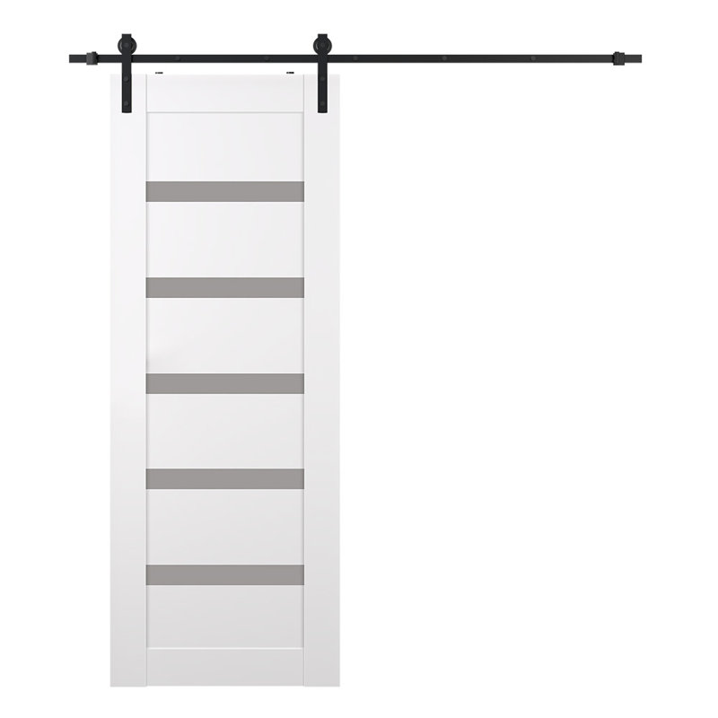 Porte de grange en bois manufacturé massif préfini avec quincaillerie d'installation Leora, 29,75 po x 79,37 po
