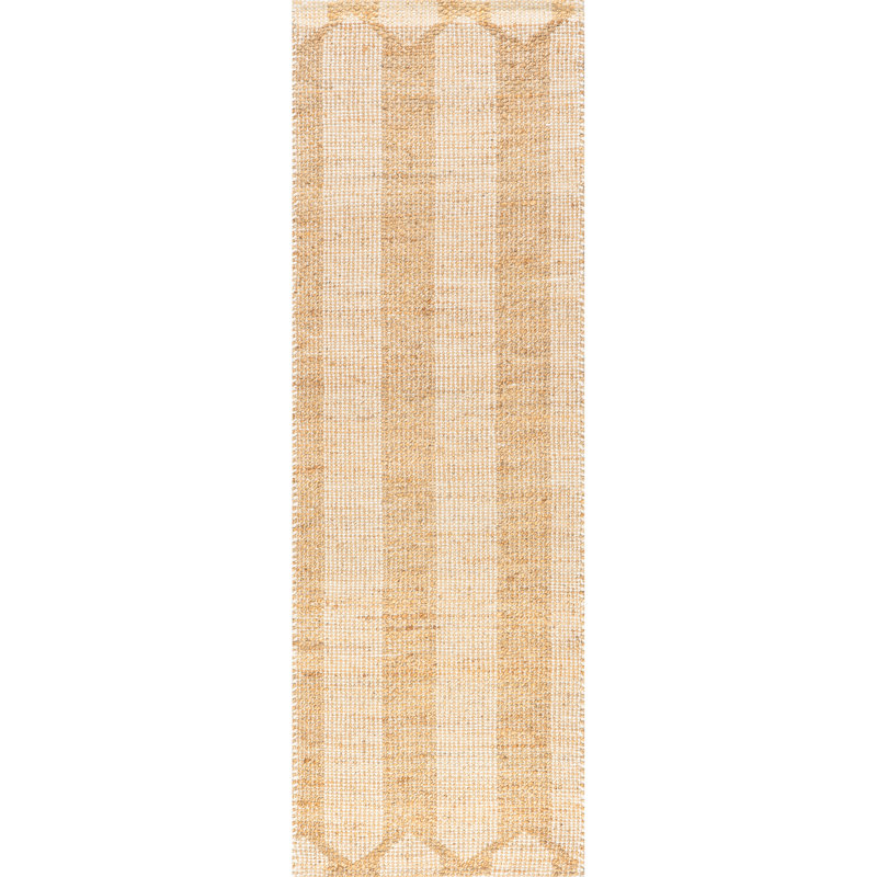 Handmade Beige and Natural Jute Wool Striped Rug