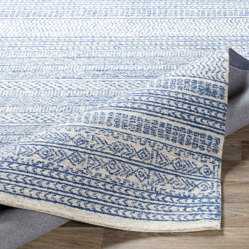 Abdera Hand-Tufted Wool Dark Blue/Ivory Rug, Rectangle 2' x 3'