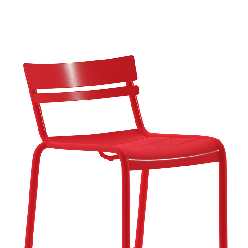 Sunbriar Commercial Grade Metal Indoor-Outdoor Bar Height Stool with 2 Slats, Red