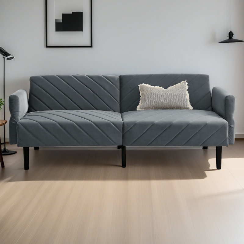 Canapé-lit en velours pliable convertible avec accoudoirs réglables, Velours gris velours