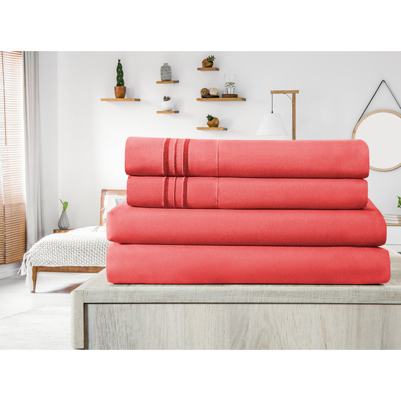 Ensemble de draps en micro-fibre, Corail, Ensemble de draps pour lit double + drap-housse + 