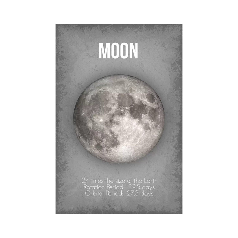 Décoration murale lune pour enfants, H 18 po x l 12 po x 1,5 po, Toile tendue