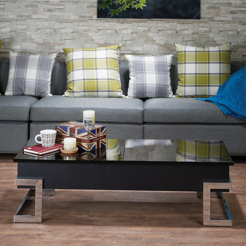 Table basse avec plateau relevable, ultrabrillant et chrome, Noir