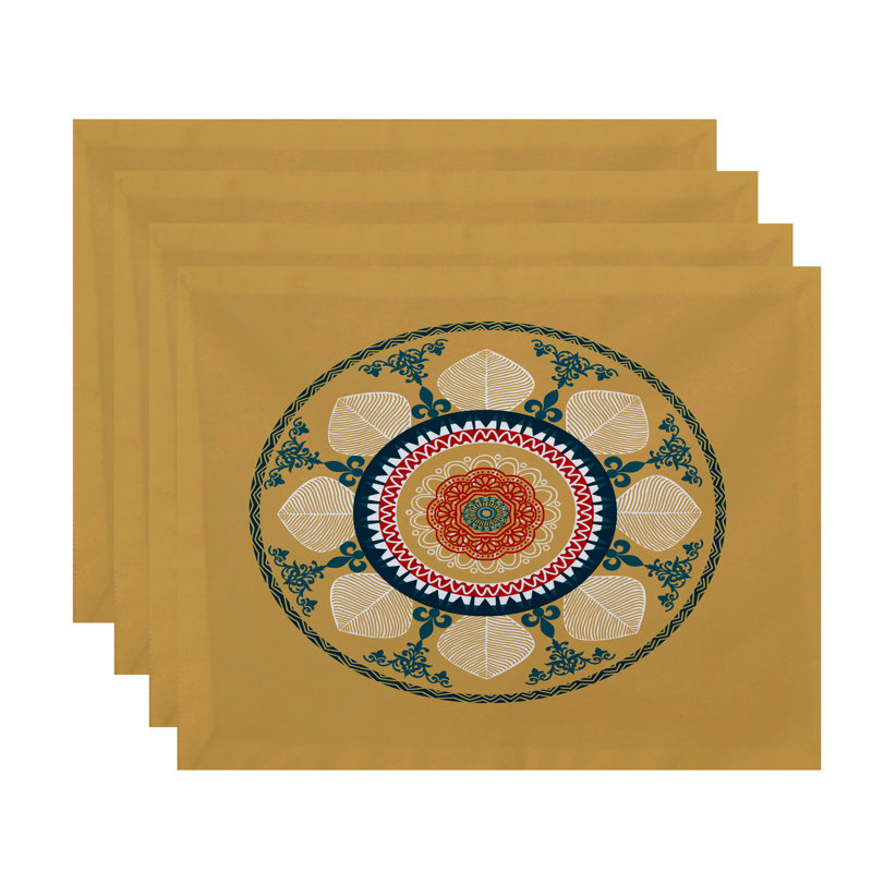 Harrel Polyester Abstract Rectangle Placemat, Yellow
