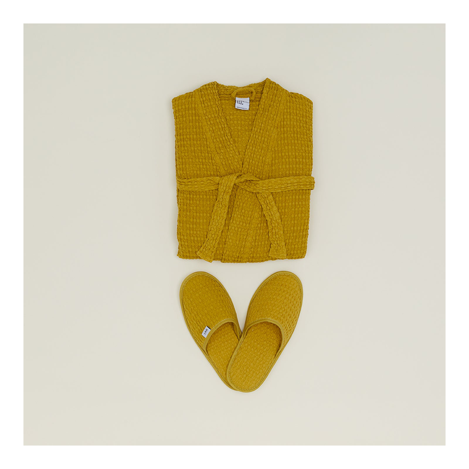 Simple Cotton Waffle Slippers, Medium, Mustard