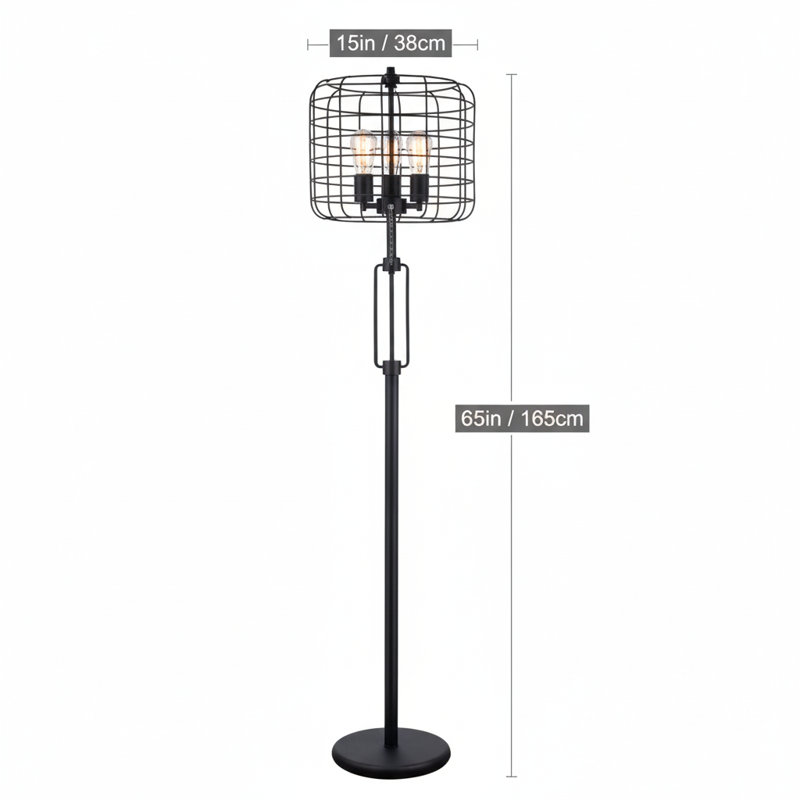 LAMPE DE SOL À CAGE INDUSTRIELLE H 65 po NOIRE AVEC AMPOULE ÉDISONNÉE (1 PCS / CNT) (4,88 / 24,68)