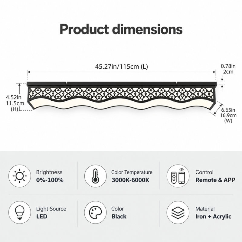 1-Light 45.28" Black LED Dimmable Flush Mount