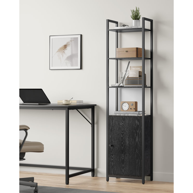 Adetola 40cm W Steel Etagere Bookcase, Ebony Black/Matte Black