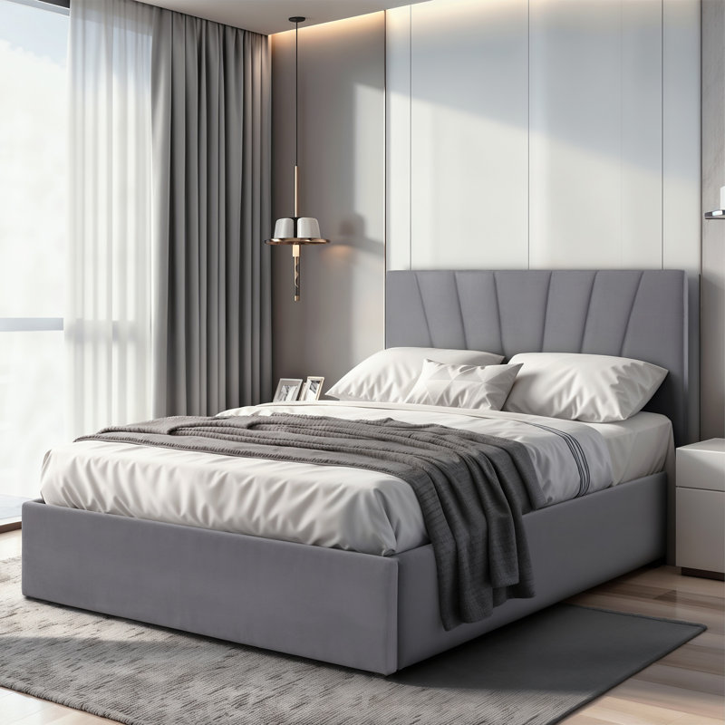Bayson Upholstered Double (4'6) Bed, Grey, Sapphire