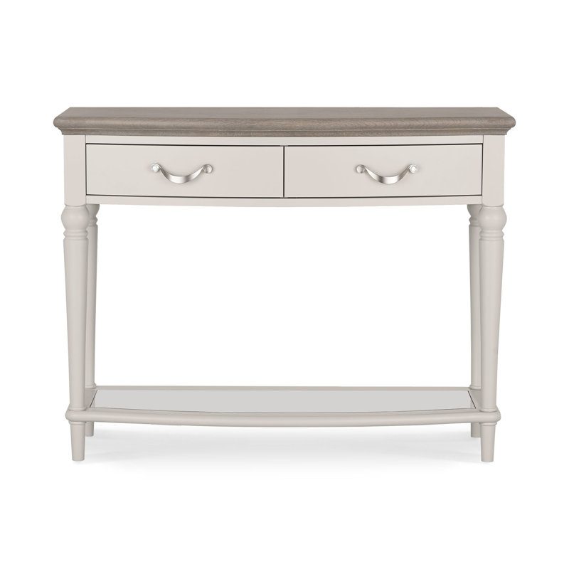 Dimas 109.8cm Solid Wood Top Console Table, Grey Washed Oak, Soft Grey