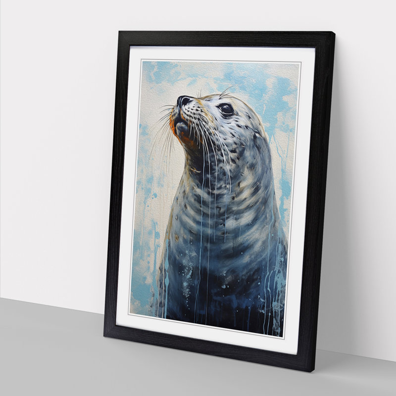 Seal Gestural - Single Picture Frame Print on Wood, Black , 64cm H x 46cm W x 2cm D
