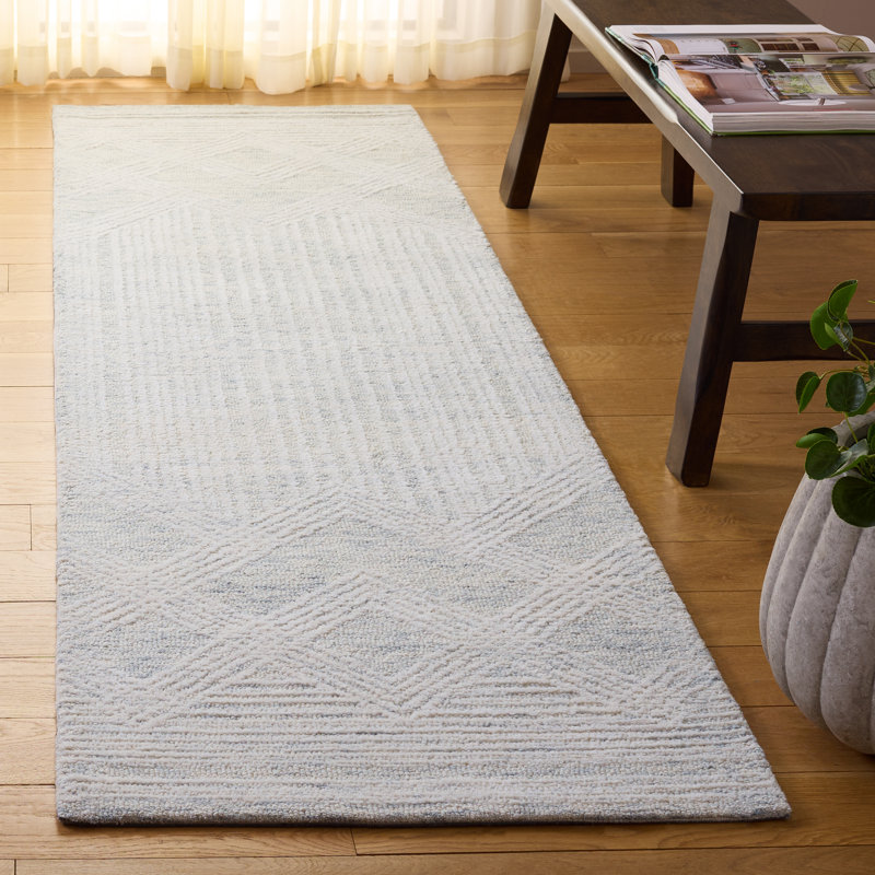 Pine Hand Tufted Wool;Cotton Geometric Rug, Runner 2'3" x 8'