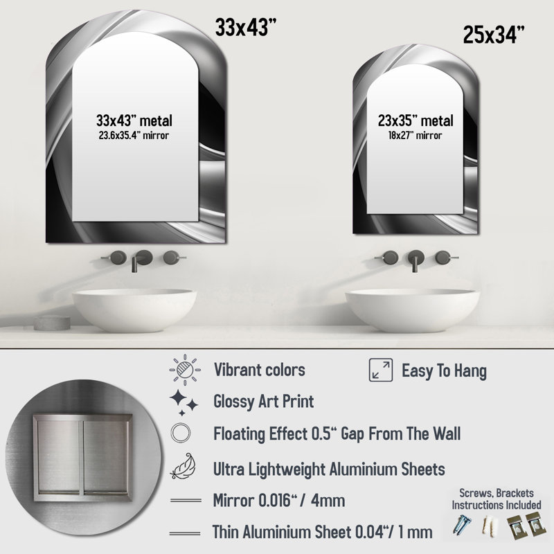 Silver Speed fractal wave II - Fractal Asymmetrical Unique Wall Mirror, Modern Unique Shape Mirror, Printed Metal Art