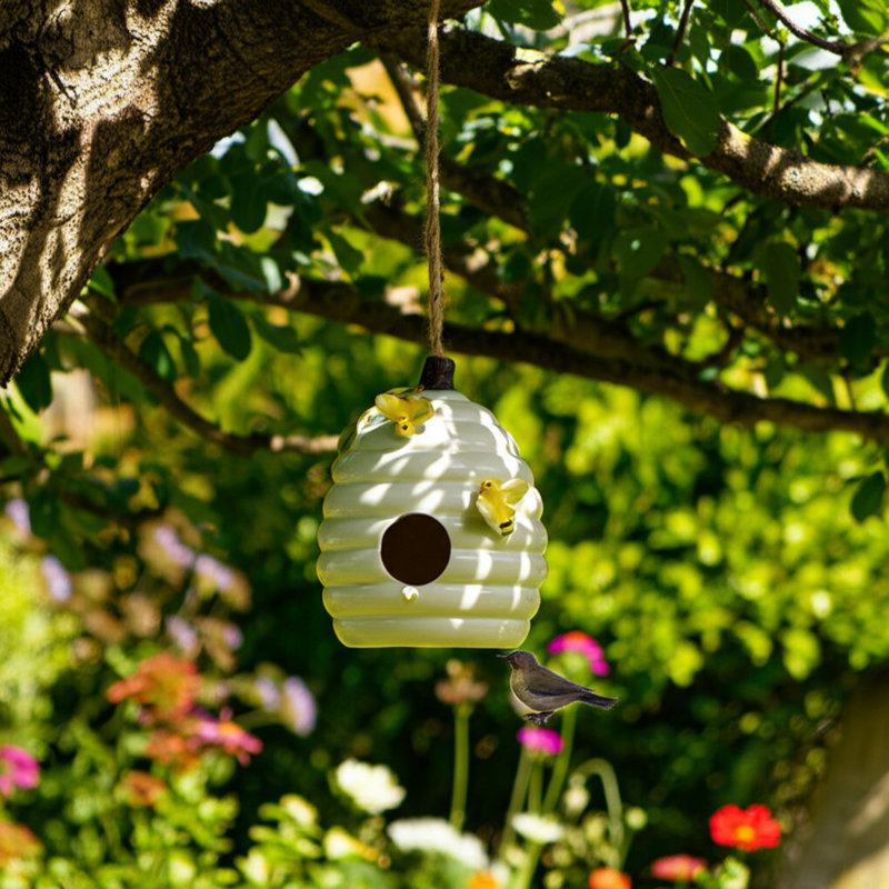Sagebrook Home 7" Beehive Bird Feeder, Ivory