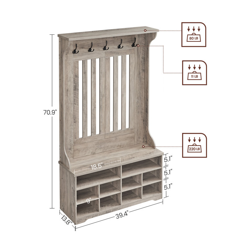 Chalemet Hall Tree 39.4'' Wide with Bench and Shoe Storage, Greige