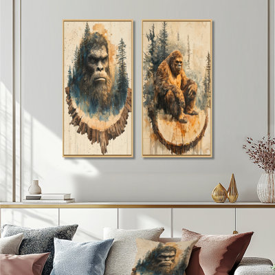 Gnome en bois dans un paysage de forêt I - Collection abstraite d'art mural 2 panneaux