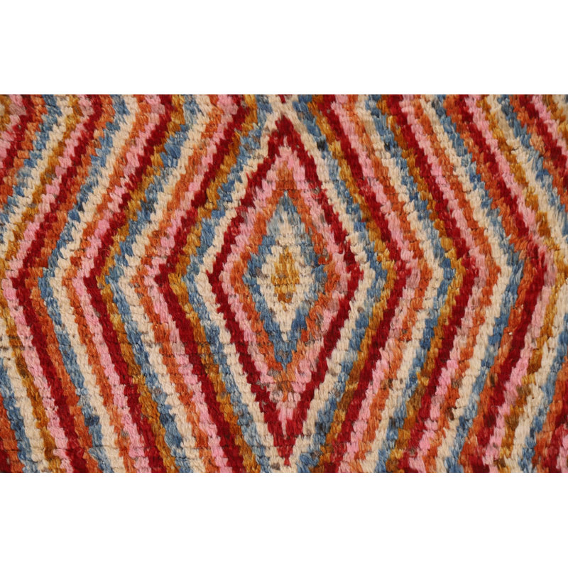 Tapis de couloir unique en laine rouge / jaune 2 pi 9 po x 9 pi 9 po New Age