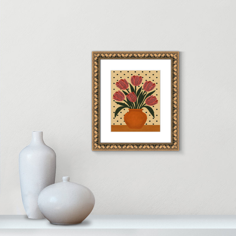 Imprimé de fleurs en pot par Barsrsind, 14'' W x 16'' H, Imprimé mat, Perles de feuilles dorées