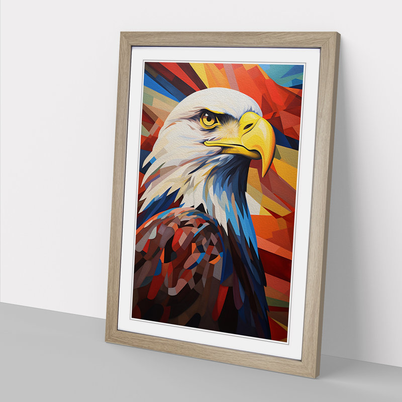 Eagle Constructivism - Single Picture Frame Print on Wood, 34" H x 25" W x 2" D, Oak