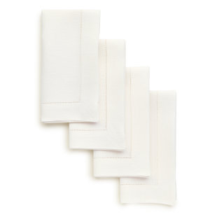 Classic White Hemstitch Linen Dinner Napkins