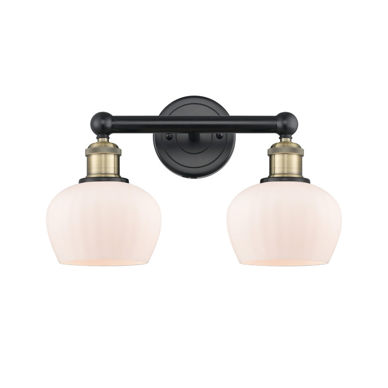 Éclairage pour meuble-lavabo à 2 lumières, Blanc mat, Laiton antique noir