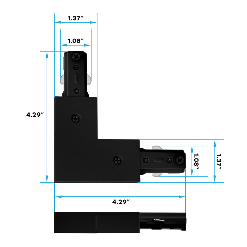 Connecteur d'éclairage en L Luxrite H, connecteur d'angle de type H, compatible avec une source d'alimentation à circuit unique à 3 fils 120 V, paquet de 6 noir