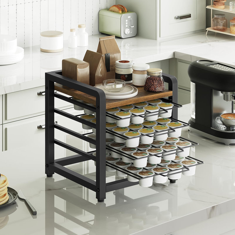 Porte-tiroir à café, organisateur à 4 niveaux pour K Cup, capacité de 80 dosettes, support de rangement spacieux pour K Cup, peu encombrant, assemblage facile, pour la cuisine, brun rustique