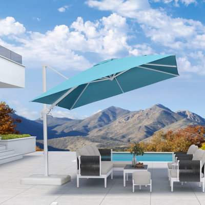 10' Swivel Square Left-right Tilt Cantilever Blue Umbrella with Base and 360-degree Rotation