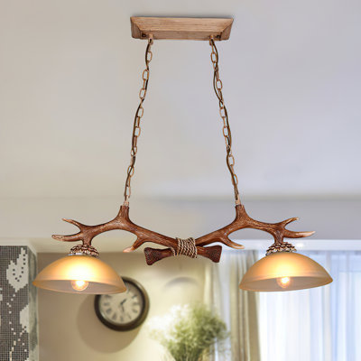 Rustic Resin Pendant Light Vintage Deer Horn Antler Farmhouse Chandelier Ceiling Lamp 2-lights 