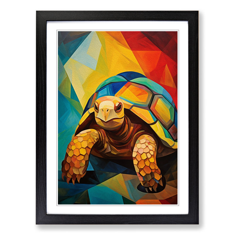 Tortoise Cubism - Framed Print, 46cm H x 34cm W x 2cm D, Black