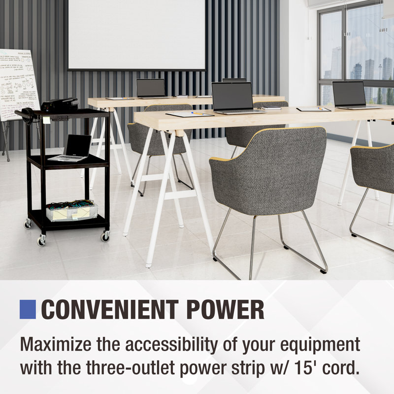Versatile Mobile Utility Cart with Adjustable Shelves and Power Strip, Black